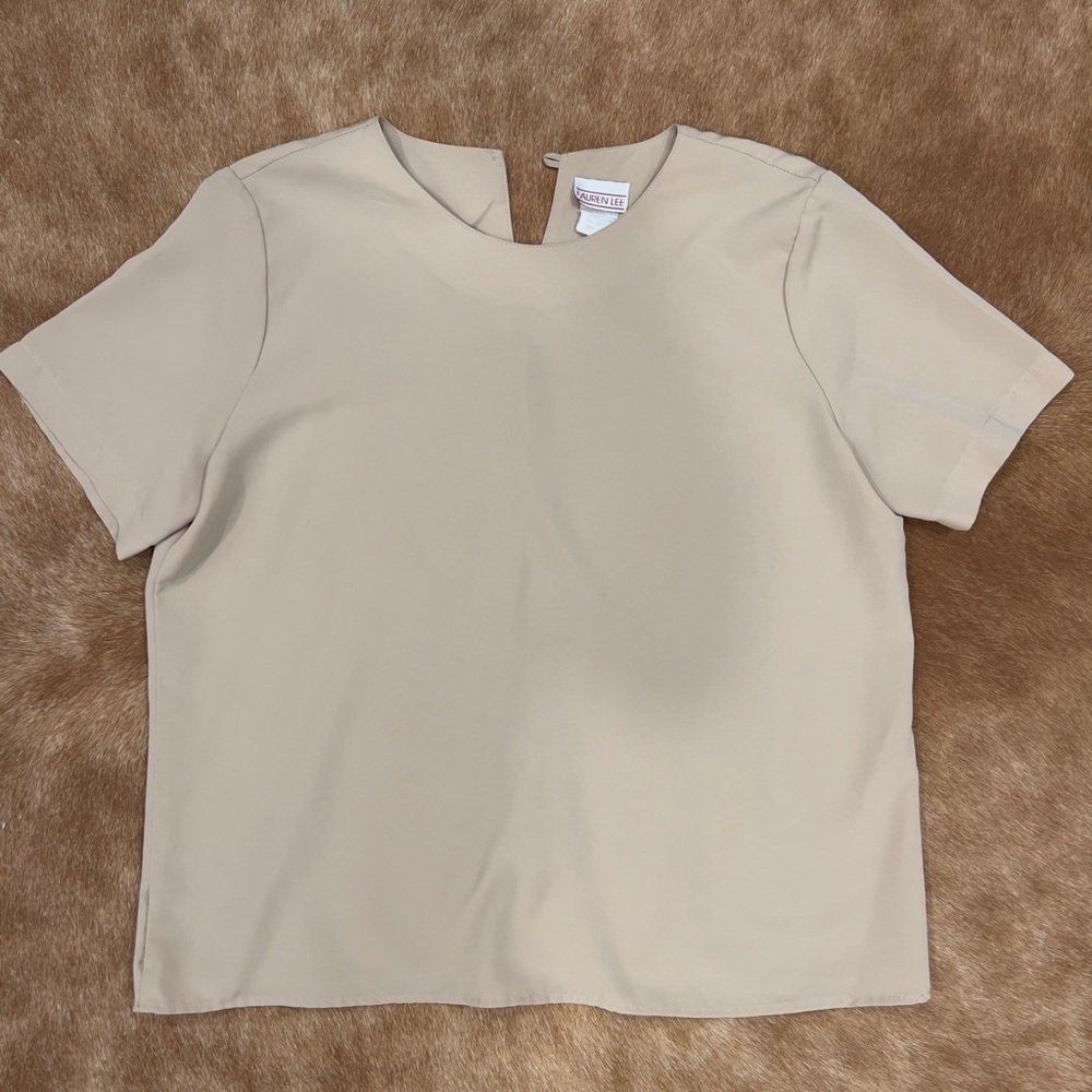 Vintage Lauren Lee Beige/Tan Short Sleeve Blouse